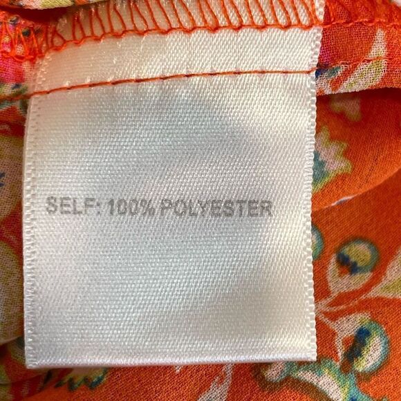 Cynthia Rowley Orange Tie Neck Floral Sleeveless Smocked Blouse Size M - Picture 5 of 7